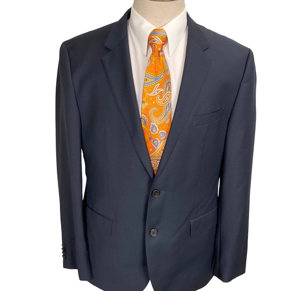 Hugo Boss Blazer Mens‎ 42R Navy Blue 2-Button Micro-Texture Classic Jacket